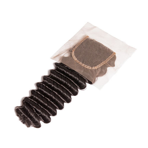 Braziliaanse Vetersluiting 4x4 Diepe Golf Gratis Deel Stijl Met Baby Haar 100% Menselijk Remy Haar Natuurlijke kleur